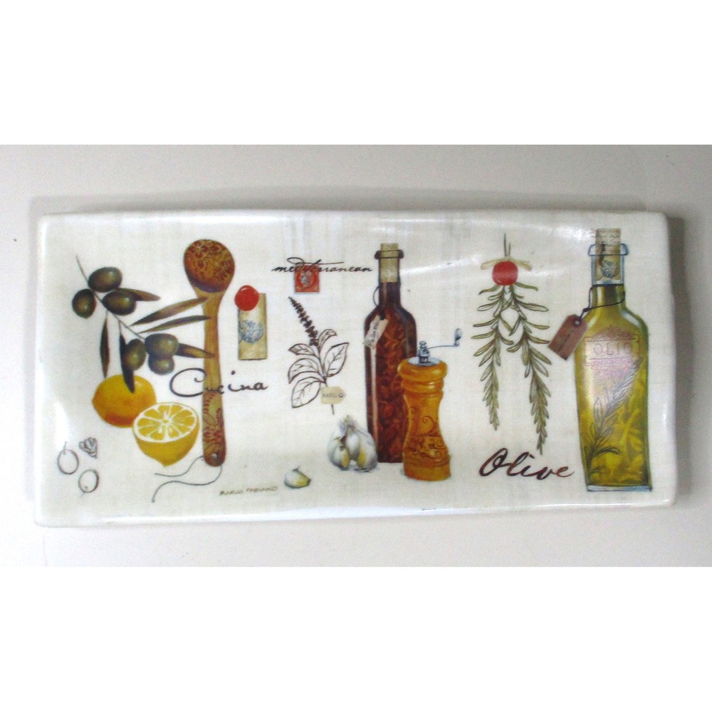 Cypress Home Marco Fabiano Cucina Olive Ceramic Wavy Appetizer Servg Tray 8.5 in
